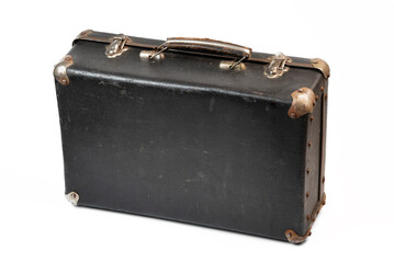 Old closed soviet used suitcase isolated on the white background