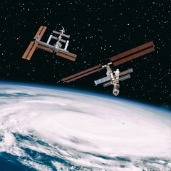 Spaceships above the earth. The elements of this image furnished by NASA.