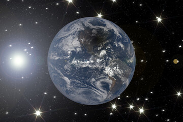 Blue earth, shot in distance. The elements of this image furnished by NASA.