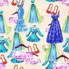 Fashion seamless pattern. Watercolor hand drawn background
