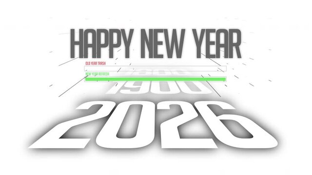 Happy New Year 2026 title animation against the white background. The new year start with numbers animation. New year celebration background animation. 4k video.