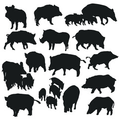 Wild Pig Illustration Clip Art Design Collection Silhouettes Animal Vector clipart.