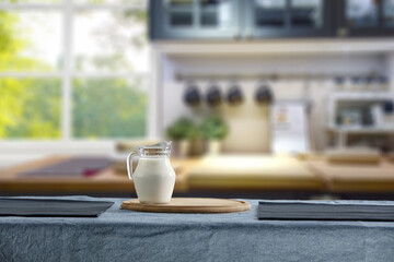 Fresh milk in kitchen and free space for your decoration 