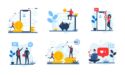 Set of modern design people illustrations. Business success and career, finance, marketing, web dewelopment and seo.