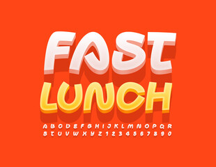 Fototapeta na wymiar Vector trendy emblem Fast Lunch. Creative white Font. Modern Alphabet Letters and Numbers set