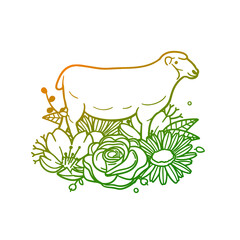 Sheep Rose Flower with Vintage Animal Design. Farm Floral frame ornament vector style. Decoration Design Wreath illustration.