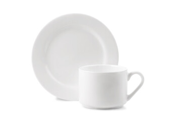 White porcelain cup and plate isolated on a white background