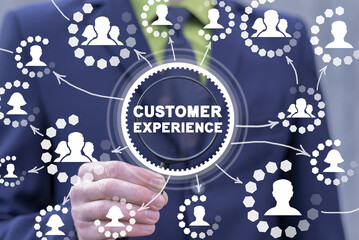 Concept of Customer Experience CX. Internet Retail Commerce Marketing. Feedback, Client...