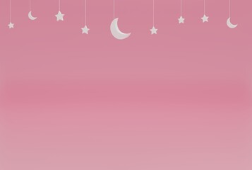 Pink minimalist with stars, ramadan kareem, for events, holidays and etc . 3d illustration rendering . Background of product eid mubarak sale concept . design simple
