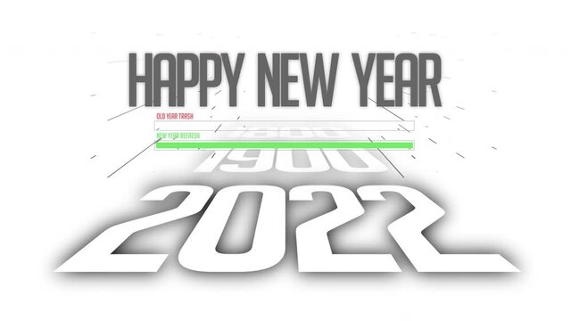 Happy New Year 2022 title animation against the white background. The new year start with numbers animation. New year celebration background animation. 4k video.