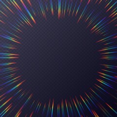 Light refractions frame, background with rainbow sunlight effect, holographic rays with transparency.