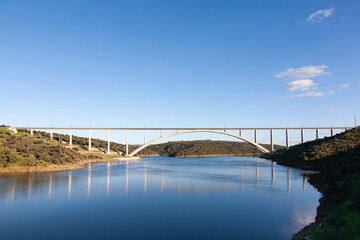 Viaduct or bridge of the AVE high-speed train over the Almonte river in Caceres, Extremadura. Madrid - Extremadura line.