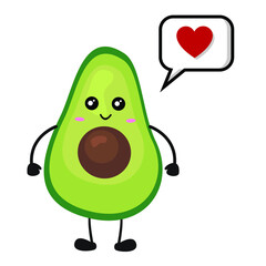 Cute green avocado illustration with callout shape. Adorable, kawaii and funny green avocado thinking character vector for mascot, logo, symbol on application, books, comic, art, doodle