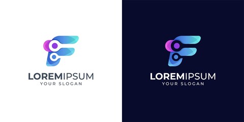 Letter F logo design inspiration. Technology logo