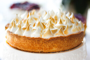 lemon pie. Lemon meringue tart with a biscuit base