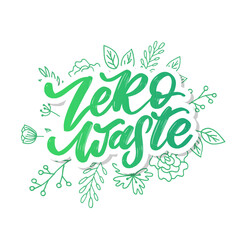 Concept Zero Waste handwritten text title sign. Vector illustration.