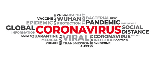 CORONAVIRUS word cloud isolated. Vector illustration.