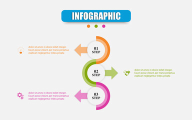 Fototapeta premium Vector infographic design template with 3D circular diagram in three steps. Concept planning business infographic presentation template 3 options. Use presents arrows telling the details of each step.