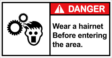Please Wear a hairnet.,Please wear protective clothing.,Warning sign