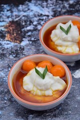 Bubur Sumsum Biji Salak, Indonesian rice flour porridge with sweet potato glutinous rice balls,...