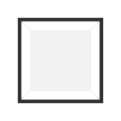 Photo frame mockup. Black square poster. White blank. Empty interior border. Wall painting. Picture box. Photoframe design element. Vector illustration