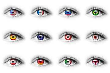 Auge mit deversen Nationalflaggen in der Iris