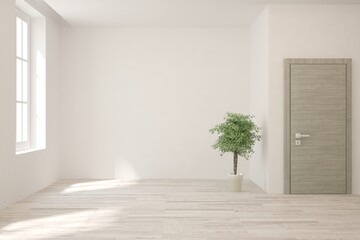 White empty room. Scandinavian interior design. 3D illustration