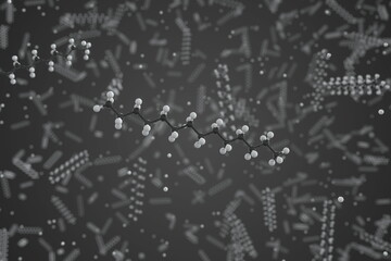 Molecule of tetradecane, ball-and-stick molecular model. Scientific 3d rendering