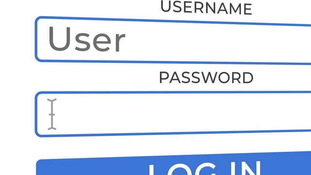 Typing on Username and Password Column and Clicking Log In Button Animation on White Background Moving Camera