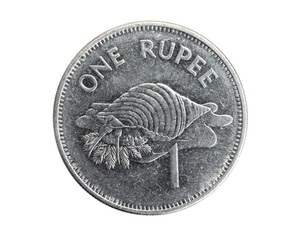 Seychelles one rupee coin on white isolated background