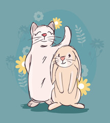 cat and rabbit