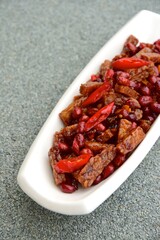 Indonesian Cuisine - Spicy Tempeh Peanut Sweet Soy Sauce or Orek Tempe Kacang