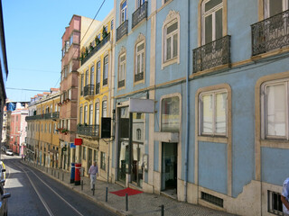Fototapeta na wymiar Cute streets seen from the tram window, Lisbon, Portugal