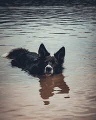 perro tumbado en el agua flotando border collie 