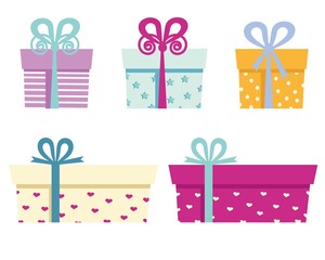a set of bright gift boxes, a surprise for any holiday and party, for a cheerful design, stylized vector graphics