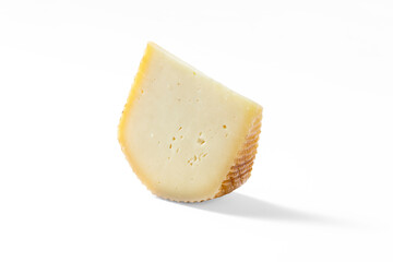 a piece of  pecorino cheese in white background