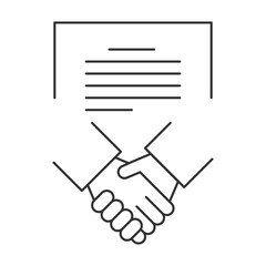 Business contract and hand shake. Isolated vector icon.