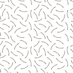 Thin small arcuate brown sticks on a white background. Seamless pattern for fabrics, textiles, wrapping paper, curtains, pillows, bedspreads, bed linen. 