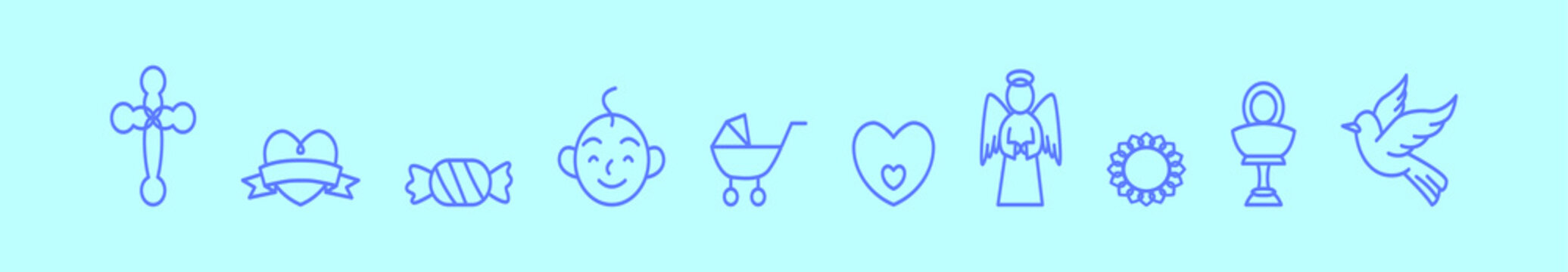 set of catholic cartoon icon design template with various models. vector illustration isolated on blue background