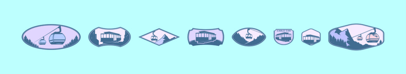 set of cable car cartoon icon design template with various models. vector illustration isolated on blue background