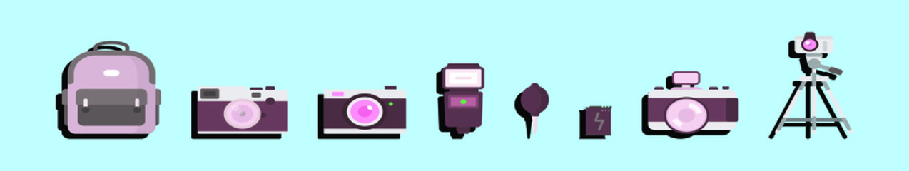 set of camera element cartoon icon design template with various models. vector illustration isolated on blue background