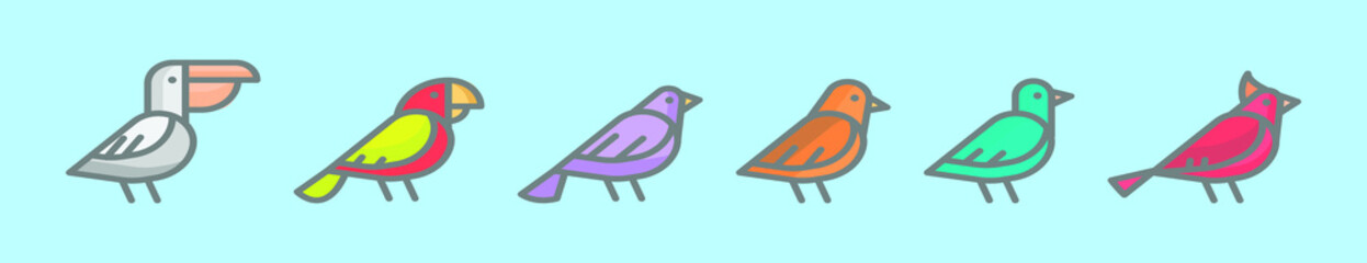 set of bird cartoon icon design template with various models. vector illustration isolated on blue background