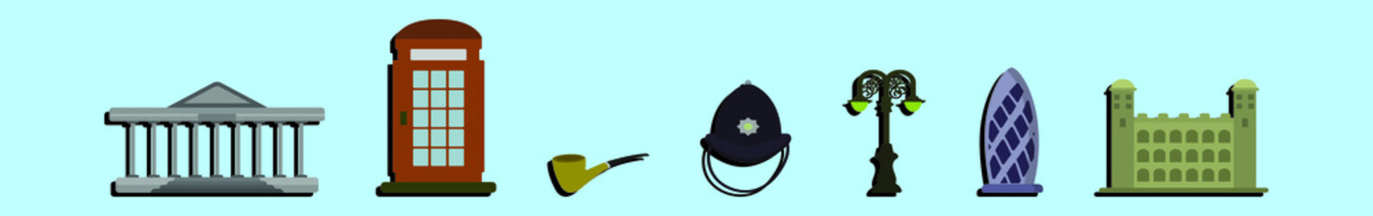 set of british element cartoon icon design template with various models. vector illustration isolated on blue background