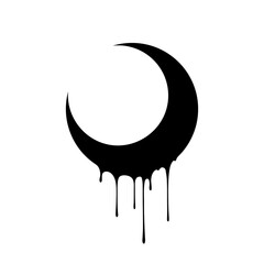 black crescent moon with drips of liquid on a white background © VictoriaBat
