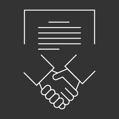 Business contract and hand shake. Isolated vector icon.