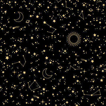 seamless starry cosmos with stars and constellations