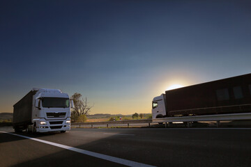 Landscape with a moving truck on the highway. 