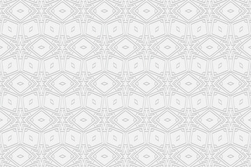 Volumetric convex white background. 3d ethnic geometric ornament. Embossed figured pattern.Vector graphics for design.