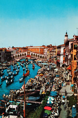 Fototapeta na wymiar Venice historical regatta in the 70s