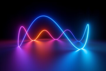 3d render, abstract neon background with glowing wavy line - obrazy, fototapety, plakaty